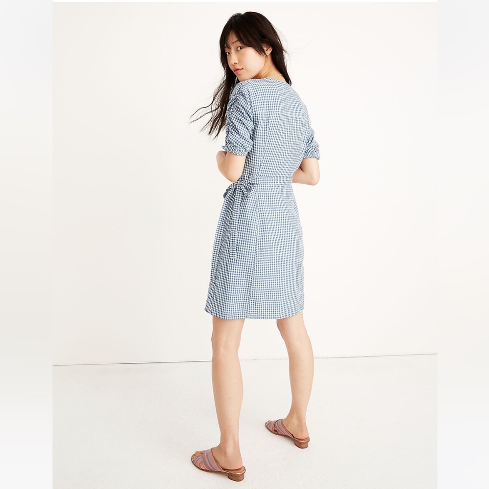 Madewell | Gingham Shirred-Sleeve Wrap Dress - Picture 7 of 8